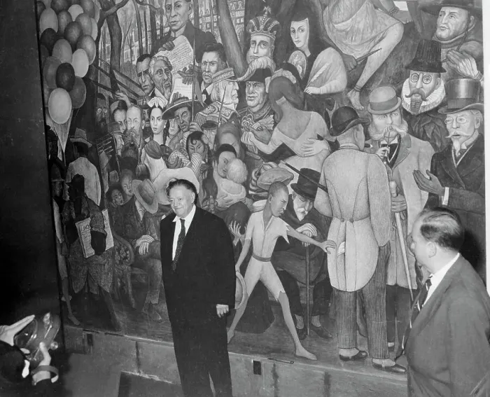 Framed Print : Diego Rivera Standing in Front of a Painting Framed Print : Diego Rivera Standing in Front of a Painting