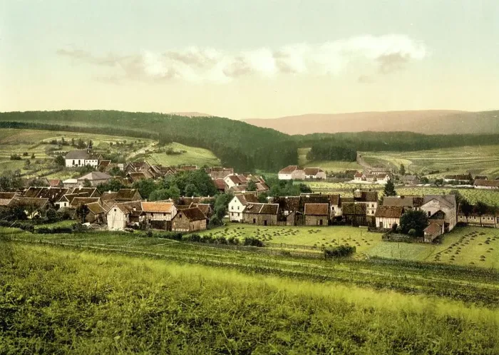 Framed Print : Dietharz and Mittelwassergrund in Thuringia, Germany, Historic, digitally restored reproduction of a photochromic print from the 1890s