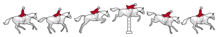 Framed Print : Different stages of showjumper approaching, jumping and landing