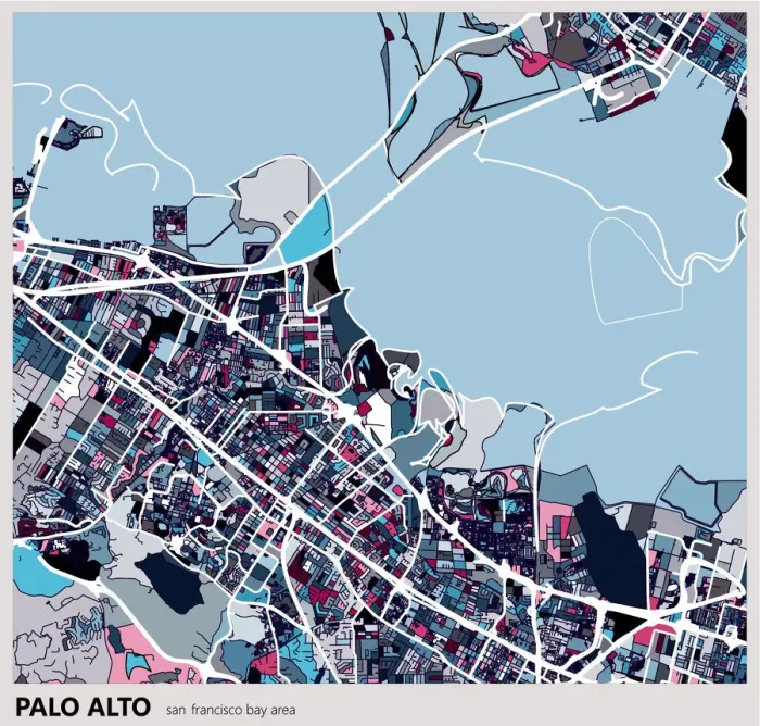 Framed Print : digital art map background, Palo alto city Framed Print : digital art map background, Palo alto city
