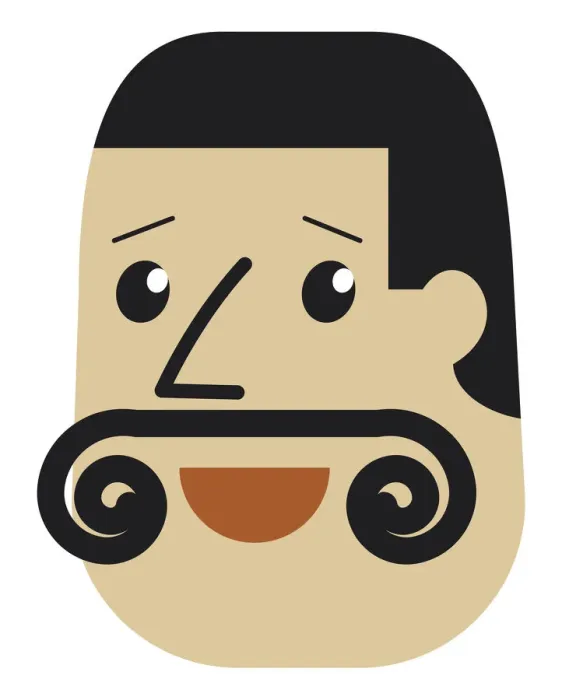 Framed Print : Digital cartoon of a man with black hair and a curly moustache Framed Print : Digital cartoon of a man with black hair and a curly moustache