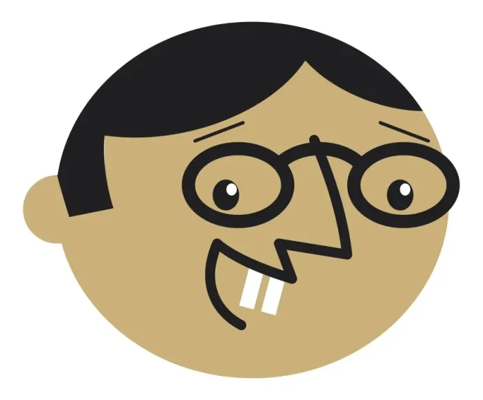 Framed Print : Digital cartoon of man with large protruding front teeth, and round spectacles