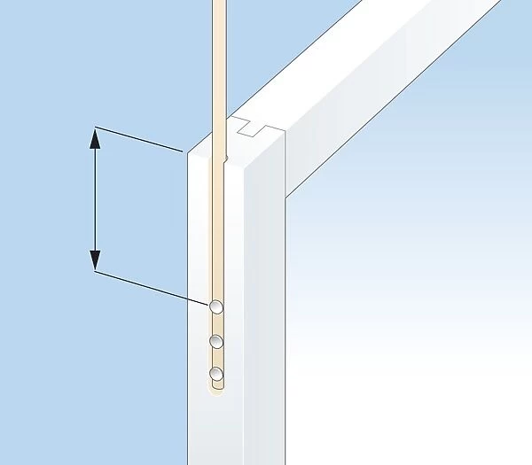 Digital illustration of 25 mm of cord nailed to sash window