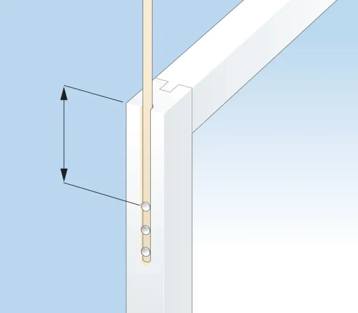Framed Print : Digital illustration of 25 mm of cord nailed to sash window Framed Print : Digital illustration of 25 mm of cord nailed to sash window