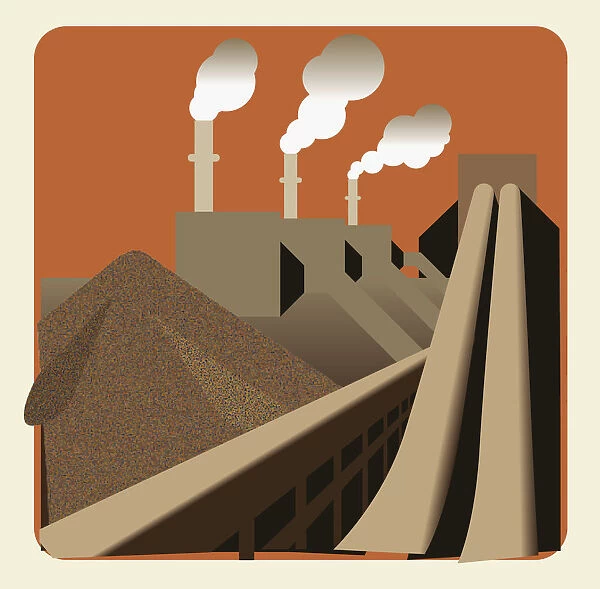 Digital illustration of biomass fuel production at power station