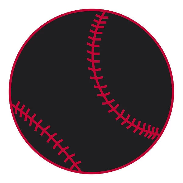 Digital illustration of black baseball showing red stitching