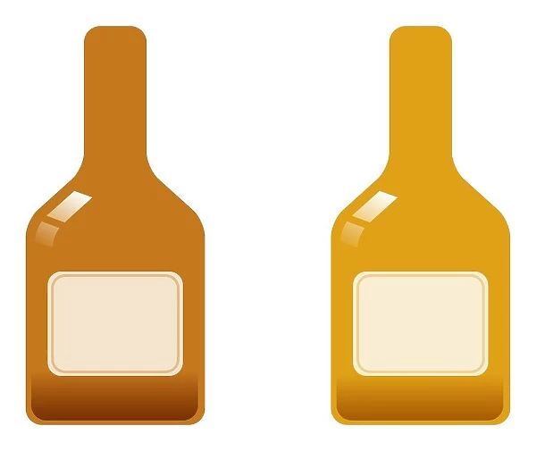 Digital illustration of blank labels on two whisky bottles