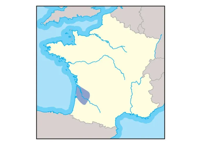 Framed Print : Digital illustration of Bordeaux wine region in France, shown in purple Framed Print : Digital illustration of Bordeaux wine region in France, shown in purple