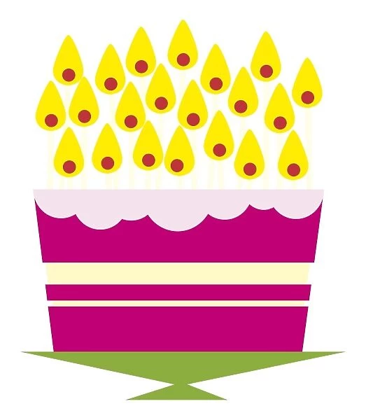 Digital illustration of burning candles on cake