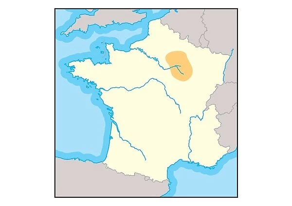 Digital illustration of the champagne wine region of northern France, shown in orange