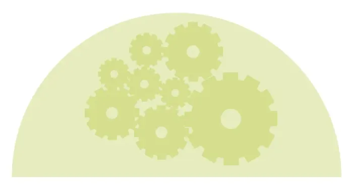 Framed Print : Digital illustration of cogs in green semi circle Framed Print : Digital illustration of cogs in green semi circle
