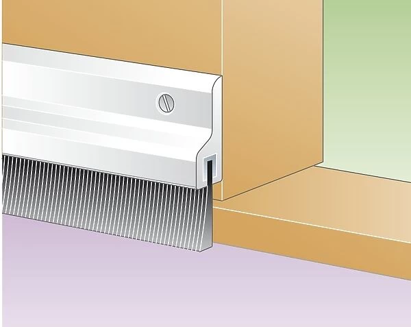Digital illustration of draughtproofing brush strip on bottom edge of door