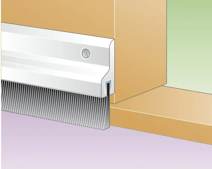 Framed Print : Digital illustration of draughtproofing brush strip on bottom edge of door Framed Print : Digital illustration of draughtproofing brush strip on bottom edge of door