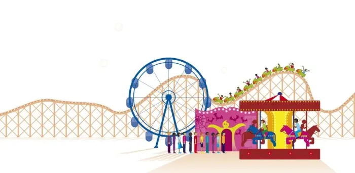 Framed Print : Digital illustration of fairground attractions at amusement park Framed Print : Digital illustration of fairground attractions at amusement park