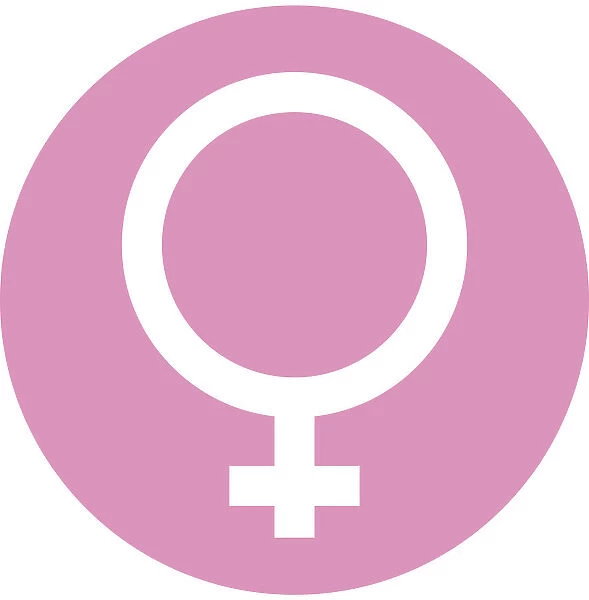 Digital illustration of female symbol in pink circle on white background