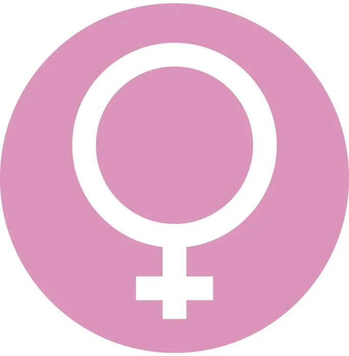 Framed Print : Digital illustration of female symbol in pink circle on white background Framed Print : Digital illustration of female symbol in pink circle on white background