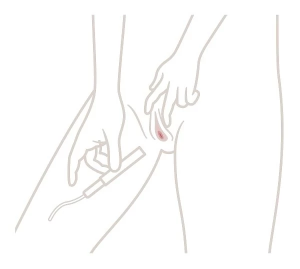 Digital illustration of fingers opening vagina to insert tampon