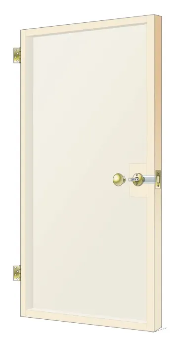 Framed Print : Digital illustration of flush door showing hinges, doorknob and latch block Framed Print : Digital illustration of flush door showing hinges, doorknob and latch block