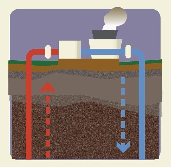 Digital illustration of geothermal energy power production from Earths resources