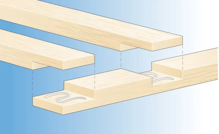Framed Print : Digital illustration of gluing wood halving joints to end and middle of timber Framed Print : Digital illustration of gluing wood halving joints to end and middle of timber