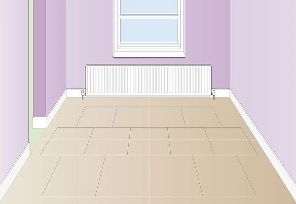 Digital Illustration of hardboard on top of floorboards in empty room