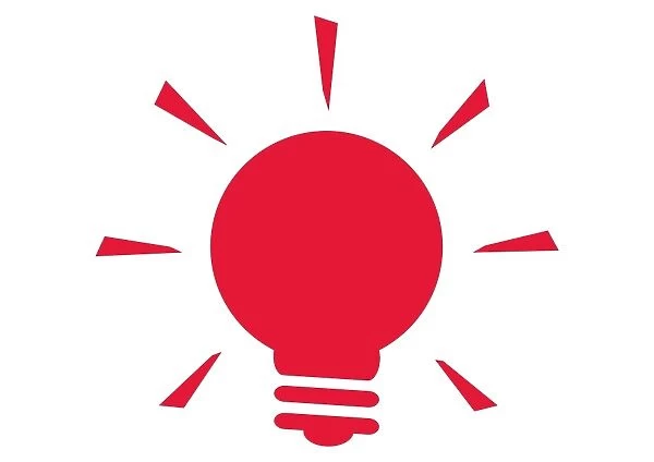 Digital illustration of illuminated red lightbulb