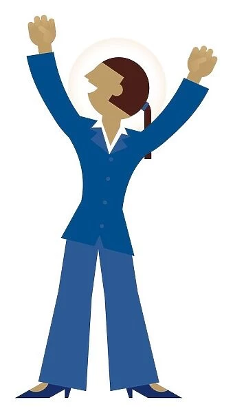 Digital illustration of jubilant businesswoman