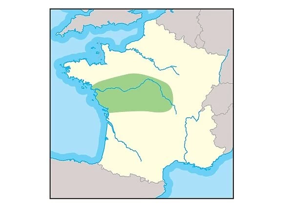 Digital illustration of Loire Valley in France, shown in green