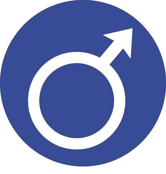 Digital illustration of male symbol in blue circle on white background