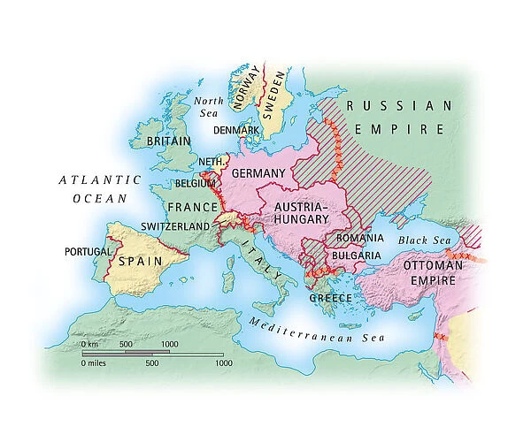 Digital illustration of map of Europe during World War I