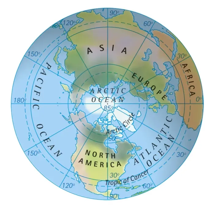 Framed Print : Digital illustration of map of northern hemisphere