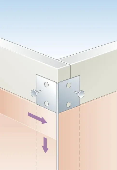 Framed Print : Digital Illustration of metal corner bead strengthened with filler and nailed to external corner in plasterboard Framed Print : Digital Illustration of metal corner bead strengthened with filler and nailed to external corner in plasterboard