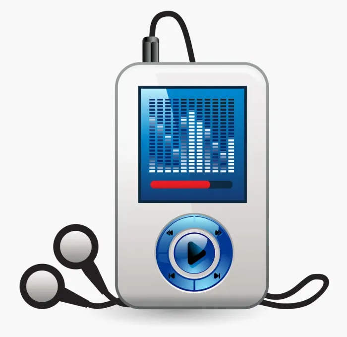 Framed Print : Digital illustration of MP3 player and headphones Framed Print : Digital illustration of MP3 player and headphones