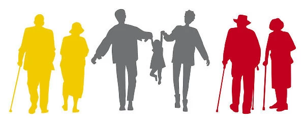 Digital illustration of multi-generation family shown in silhouette