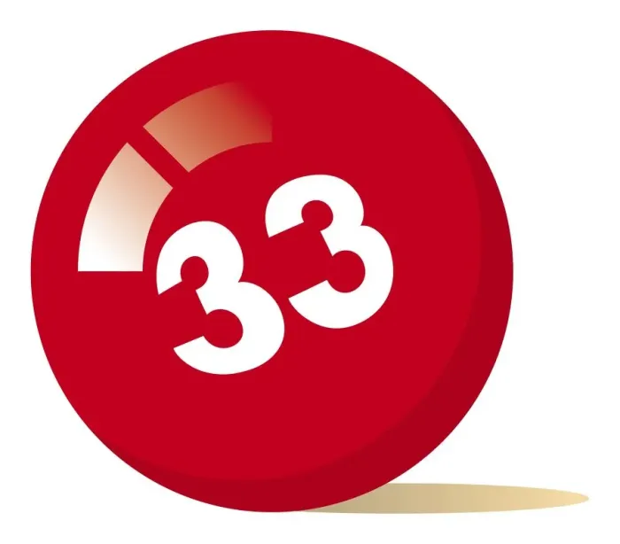 Framed Print : Digital illustration of number 33 on red ball