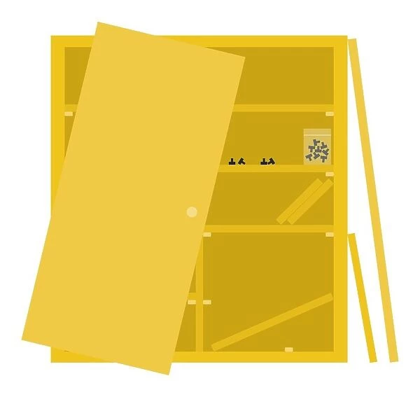 Digital illustration of partially assembled cupboard