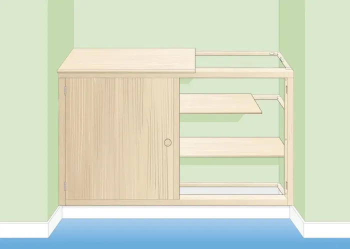 Framed Print : Digital illustration of partially constructed cupboard with timber frame Framed Print : Digital illustration of partially constructed cupboard with timber frame