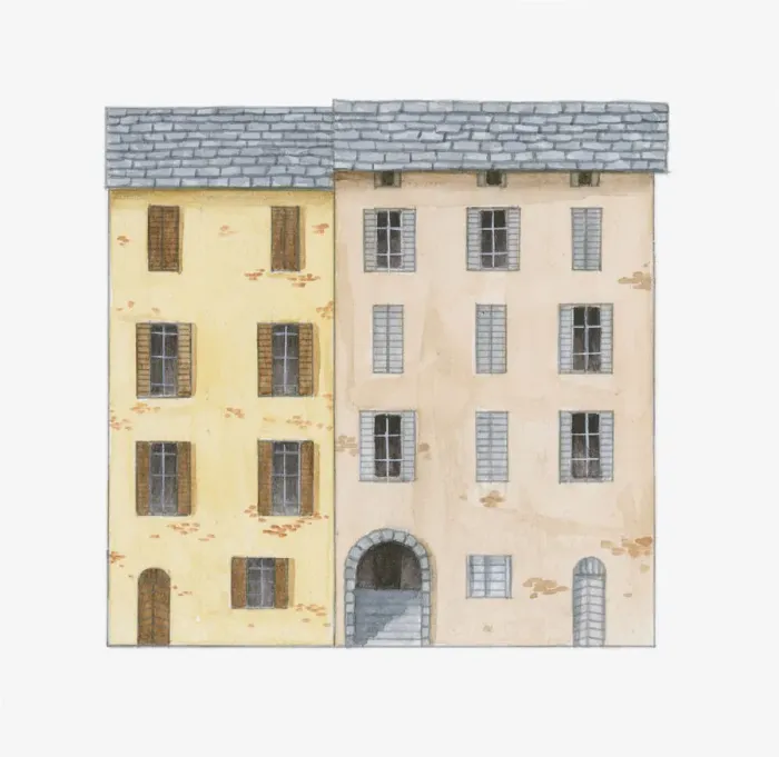 Framed Print : Digital illustration of patriarchal houses in Castagniccia region on the island of Corsica built to hold several families Framed Print : Digital illustration of patriarchal houses in Castagniccia region on the island of Corsica built to hold several families