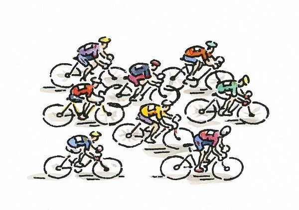 Digital illustration of people competing in bicycle race