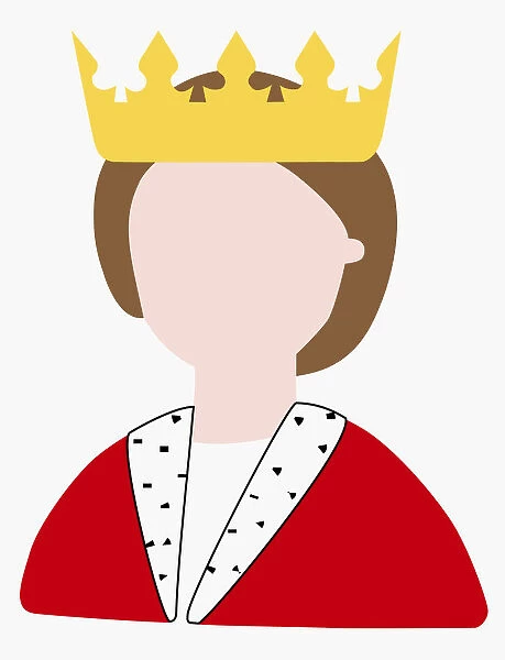Digital illustration of portrait of queen without face, wearing crown