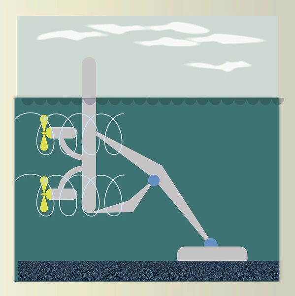 Digital illustration of power production using tide and wave