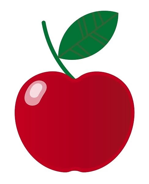 Digital illustration of red apple and green leaf on stem