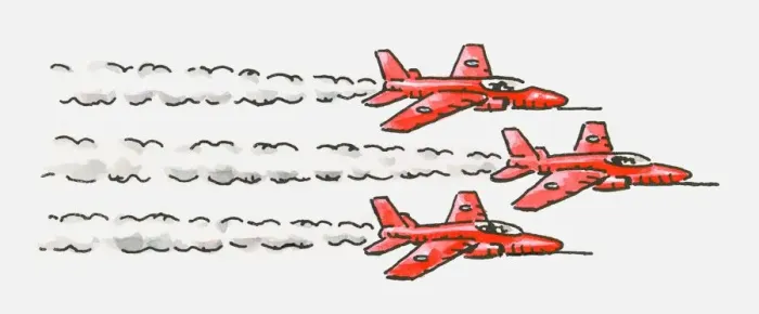 Framed Print : Digital illustration of three red Hawk aeroplanes flying in formation Framed Print : Digital illustration of three red Hawk aeroplanes flying in formation