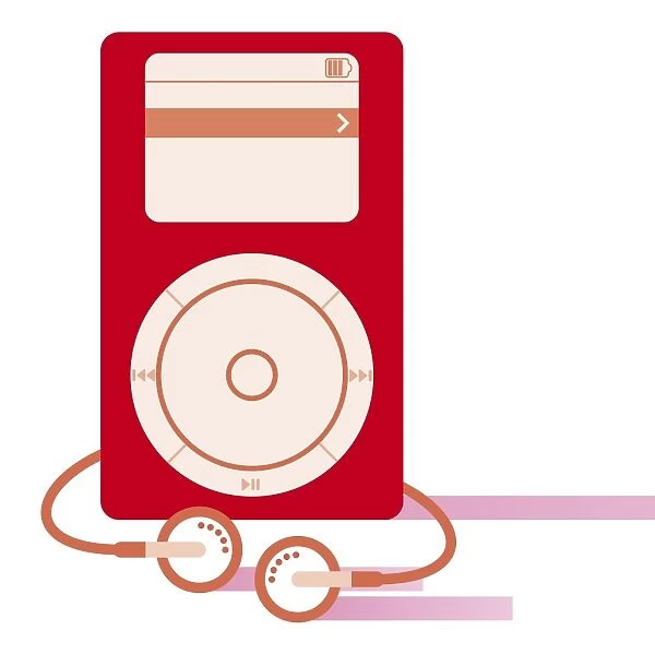 Digital illustration of red MP3 player and headphones