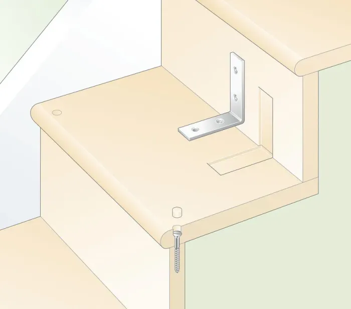 Framed Print : Digital illustration of reinforcing joints between riser and tread using covered screws and recessed brackets Framed Print : Digital illustration of reinforcing joints between riser and tread using covered screws and recessed brackets