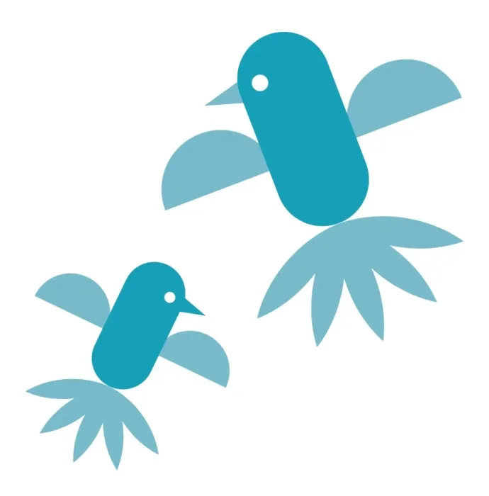 Framed Print : Digital illustration representing adult and young bluebirds flying
