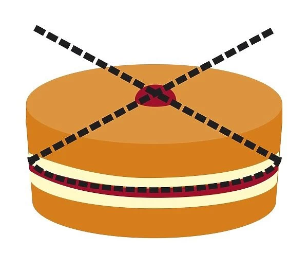Digital illustration representing cake divided equally, showing how to cut a cake into 8 equally siz