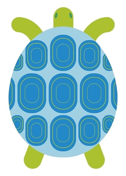 Digital illustration representing a colourful blue and green tortoise
