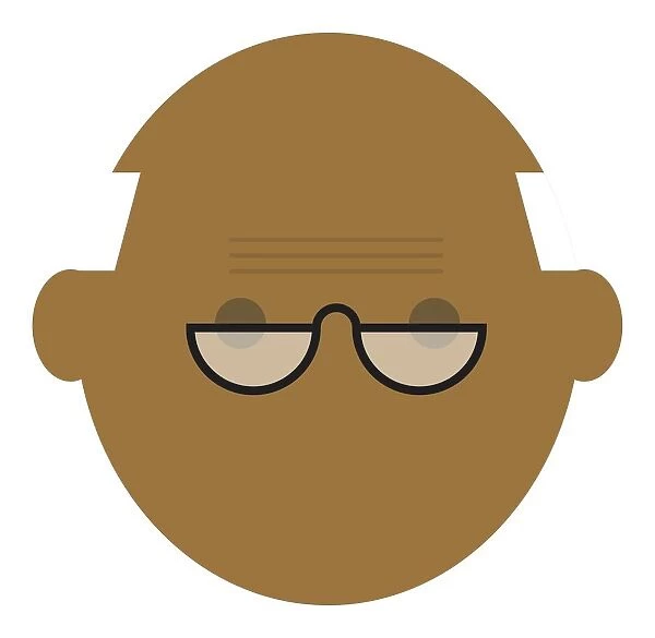 Digital illustration representing completely bald elderly man wearing bifocal spectacles