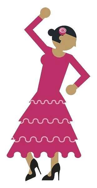 Digital illustration representing flamenco dancer wearing traditional clothing